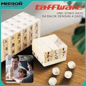 Permainan Uno Stako Menyusun Balok - Balok Kayu 54 Balok dengan 4 Dadu