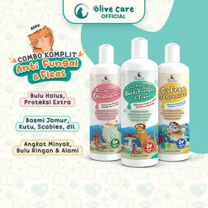 Olive Care Paket Combo Shampo Kucing KOMPLIT ANTI FUNGALS & FLEAS untuk Basmi Jamur & Kutu Tuntas