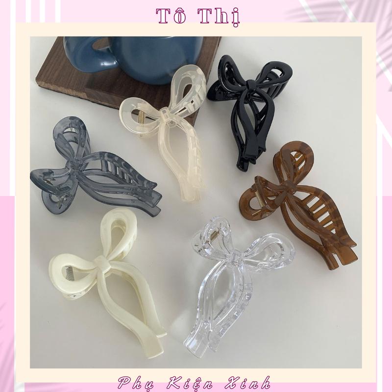 Kẹp Tóc Dạng Nơ Lớn Bằng Acrylic Màu Thạch Thời Trang Đơn Giản Cho Nữ - Tô Thị set