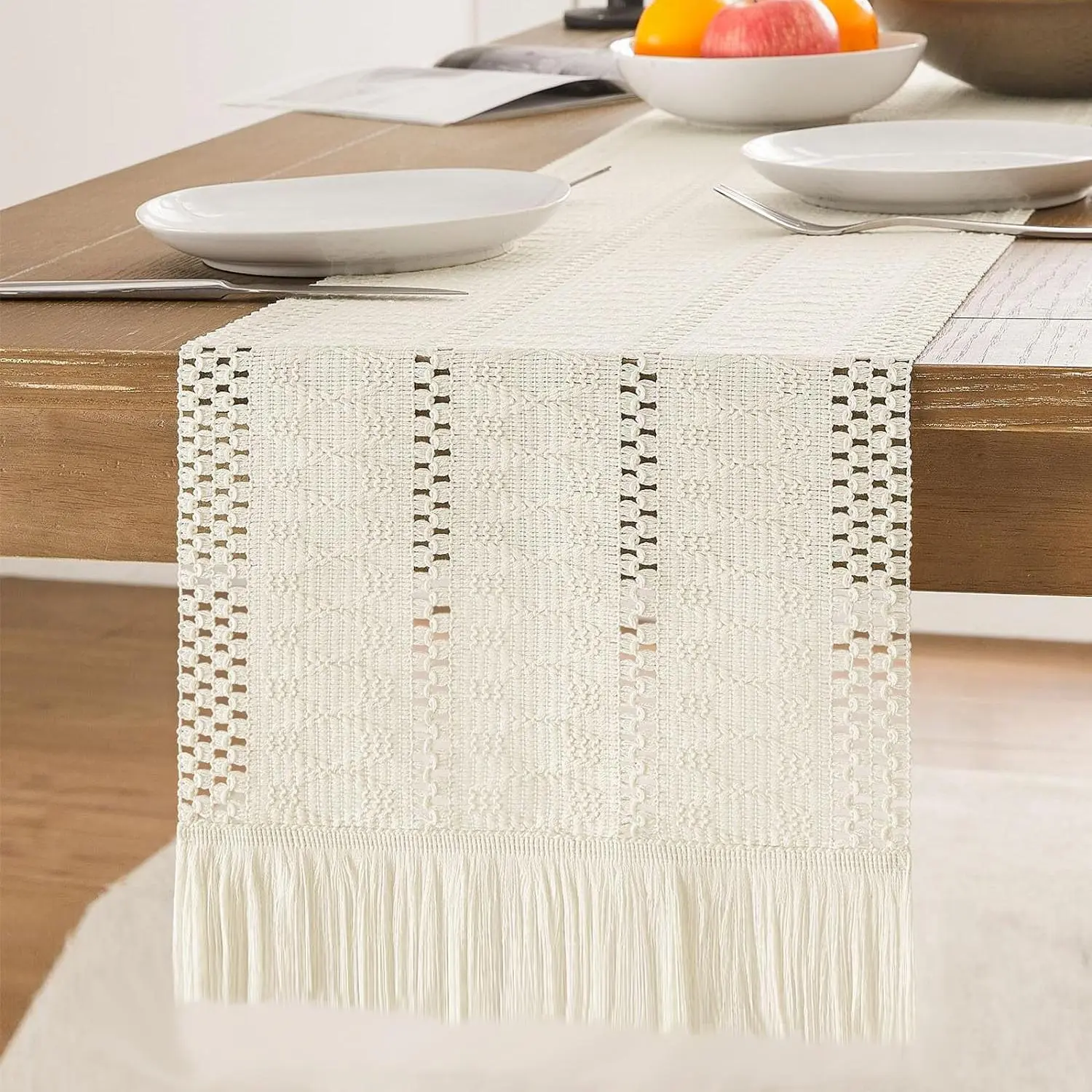 Boho Style Tassel Table Runner, Rectangular Tablecloth, Table Decoration Supplies for Home Kitchen Dining Room, Vanity Decor Accessories