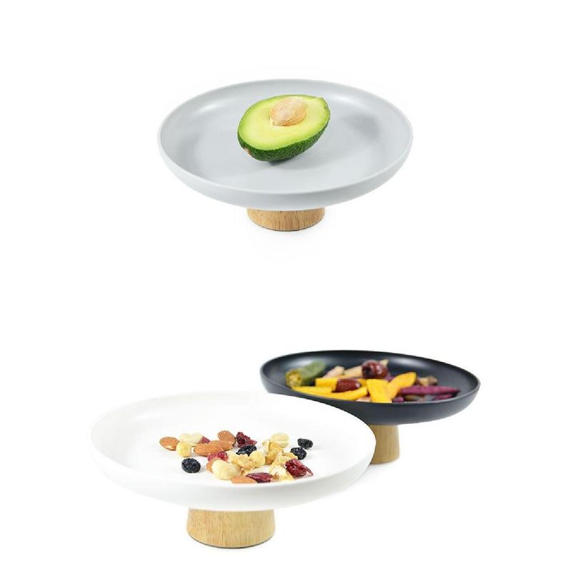 Product Introduction of Home Decoration Plastic High Stand Cake Plate Nordic Style Round Dessert Display Plate Seamless Wooden Base Desktop Storage Tray Bedroom 18