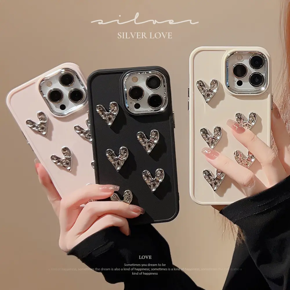 Ốp Điện Thoại Di Động Tình Yêu Mạ Điện Bằng Kim Loại, Thích Hợp Cho Dòng iPhone 15 / 14 / 13 / 12 Và XR / XS Max / 8P, Thiết Kế Chống Sốc Bao Gồm Tất Cả