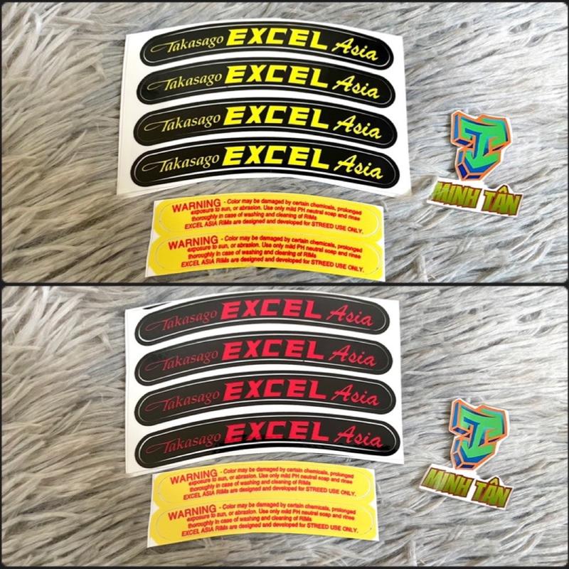 Bộ 6 tem 4 Excel Asia nền đen + 2 tem Warning, dán các dòng mâm màu