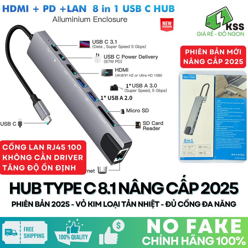 HUB Type C - Cổng chuyển đổi HUB USB Type C - USB 3.0 to HDMI 4K,USB 3.0,SD,TF,RJ45,PD Type C cho Laptop táo - KSS notebook  computer hub type usb  hub
