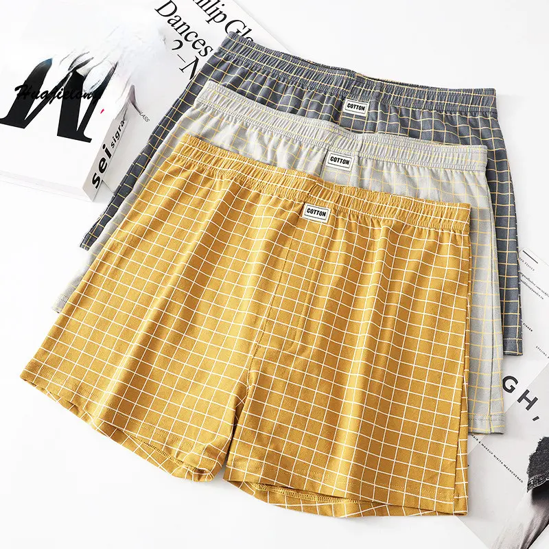 Men Underwear Men Checked Boxer Cotton Boxer Loose Thin Style Breathable Arrow Pants B6368