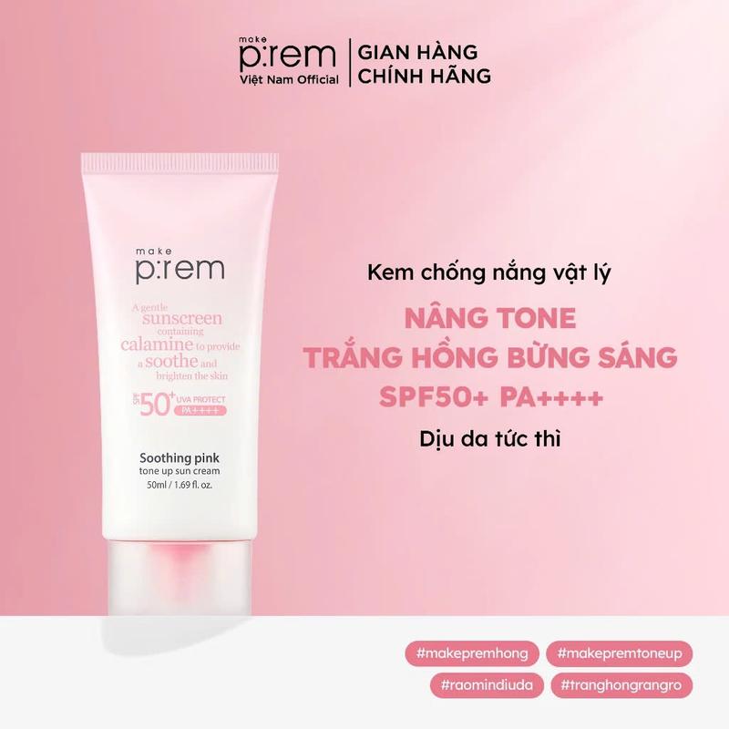 [ĐỘC QUYỀN] Make P:rem Kem Chống Nắng Vật Lý Cải Tiến Mới Soothing Pink Tone Up Sun Cream Nâng Tone Hồng Rạng Rỡ SPF 50+ PA++++ 50ml