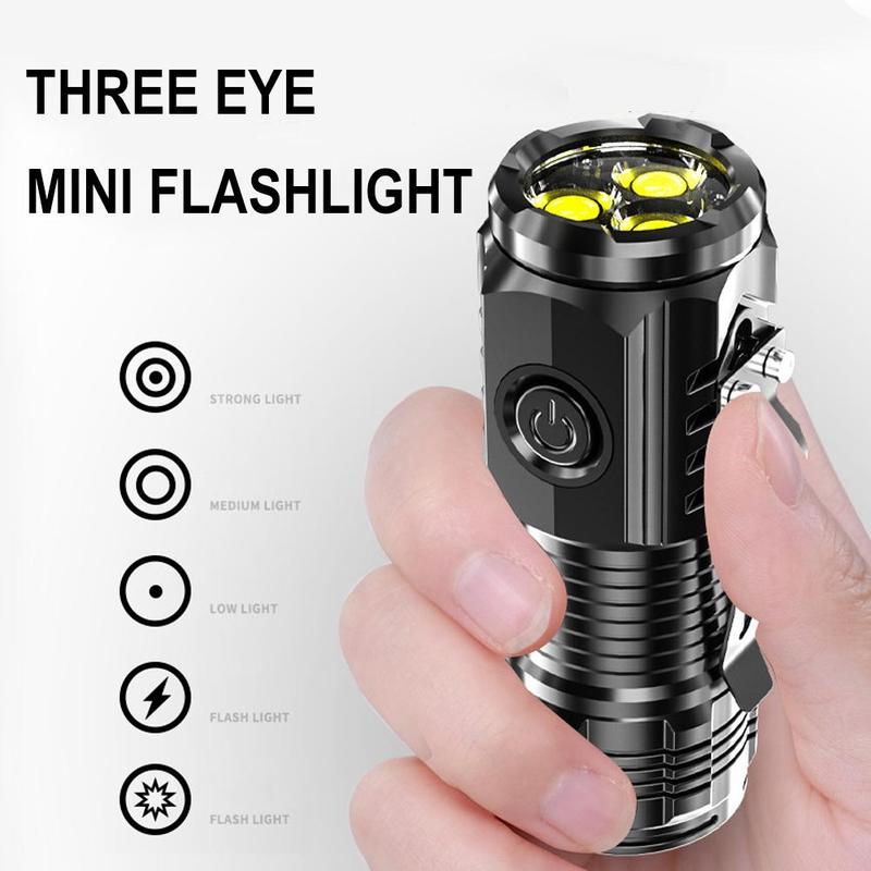 Product Introduction of Mini Flashlight Three-eye Super Bright Flashlight Super Strong Bright Handheld Lighting Tool 27
