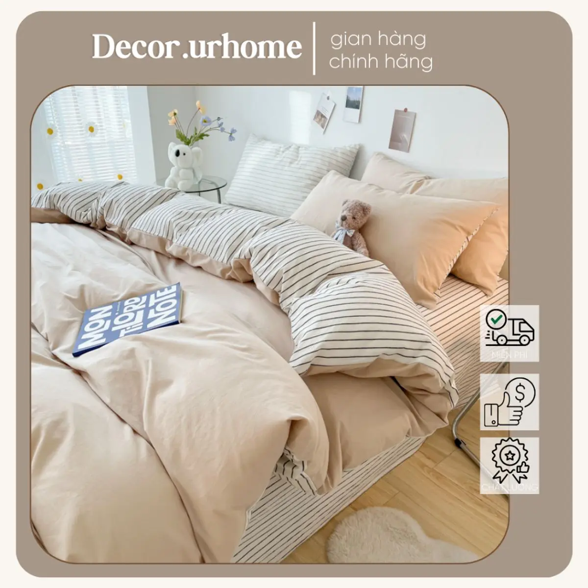 COTTON TICI| BỘ CHĂN GA GỐI 4 MÓN COTTON TICI HỌA TIẾT KẺ SỌC NEW