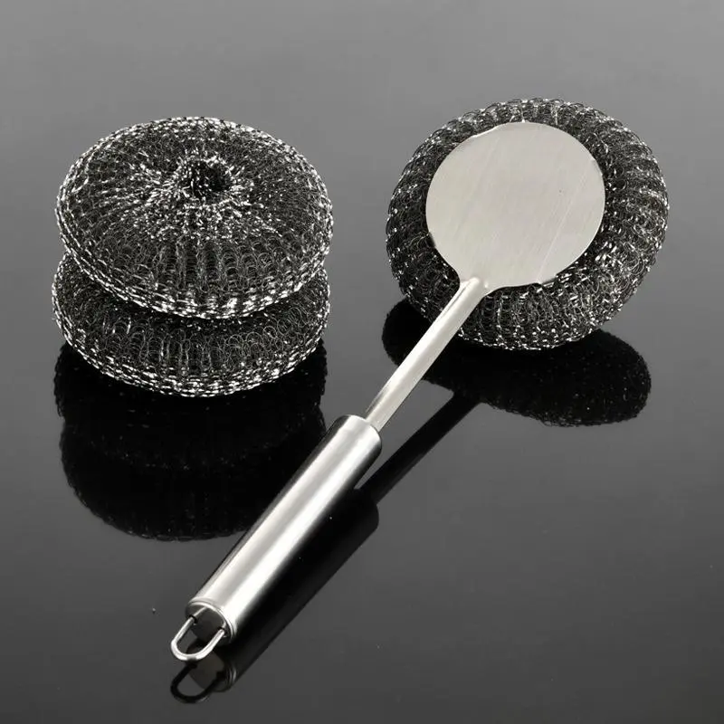 Stainless Steel Brush with Handle for Home Cleaning, Non-Damaging Kitchen Utensils, Special Wire Cleaning Brush with Long Handle, Dishwashing Brush Handle