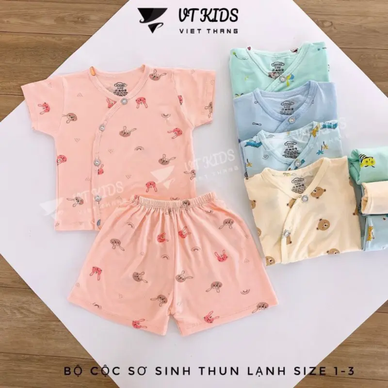 (Set 3 - 5) Bộ quần áo sơ sinh cộc tay màu VT in họa tiết, chất thun lạnh hàn quốc cho bé sơ sinh CL04 size 0-9 tháng set  đồ 6