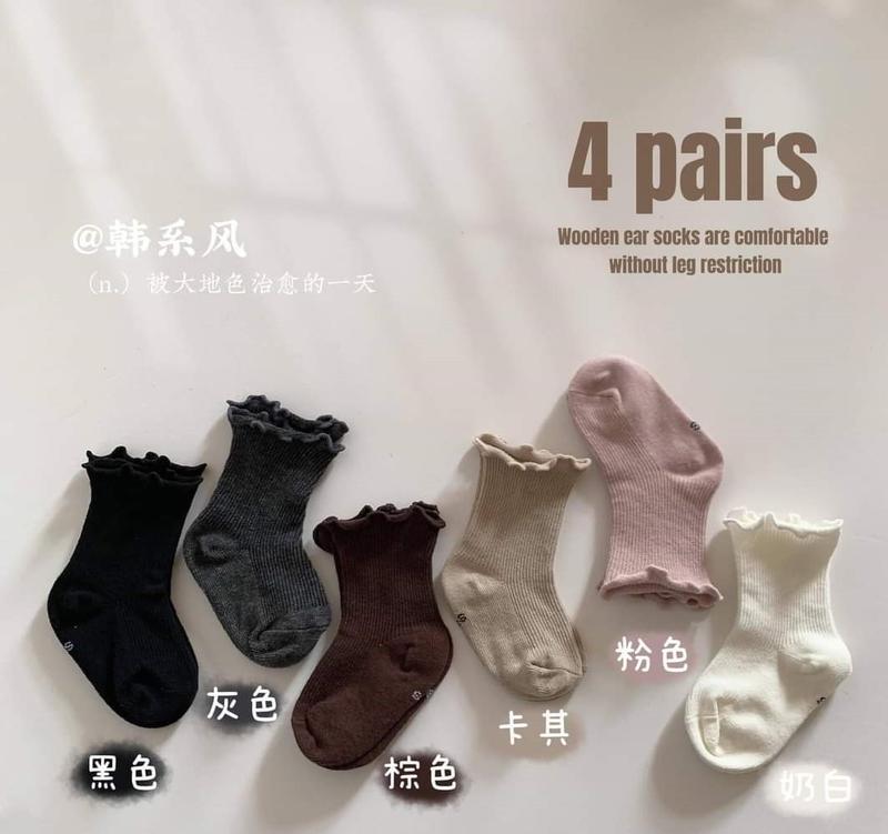 [Set 5 đôi] Tất cho bé, Tất cổ bèo cao cổ mềm mịn nhiều màu cho bé style Hàn Quốc loại 1 không bai xù