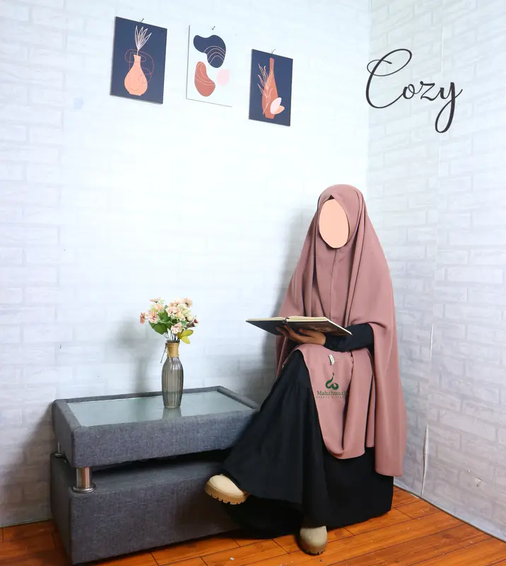 cozy khimar non pad jahit 4 lengan bolong Hitam Kerudung bergo jumbo khimar Syari Muslim Oval Jilbab Instan Wolfis Tangan 3