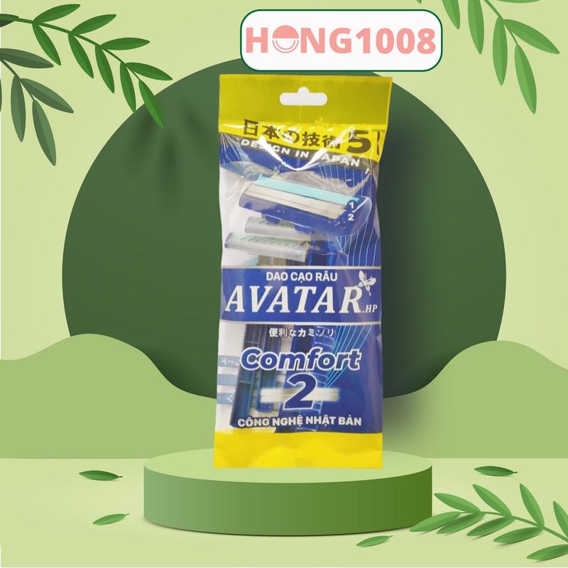 Bộ 5 cây dao cạo râu cán cong Avatar dùng 1 lần 2 lưỡi siêu bén cán cong shop Hong1008