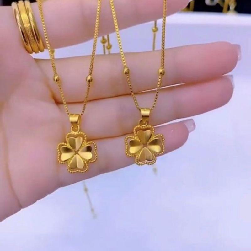 Vòng Cổ Thép Titan Cỏ Bốn Lá Dễ Phối Đồ Màu Vàng Kim, Thiết Kế Thời Trang Và Độc Đáo Chống Dị Ứng Và Không Phai Màu, Dây Chuyền Xương Đòn Có Thể Giặt Được