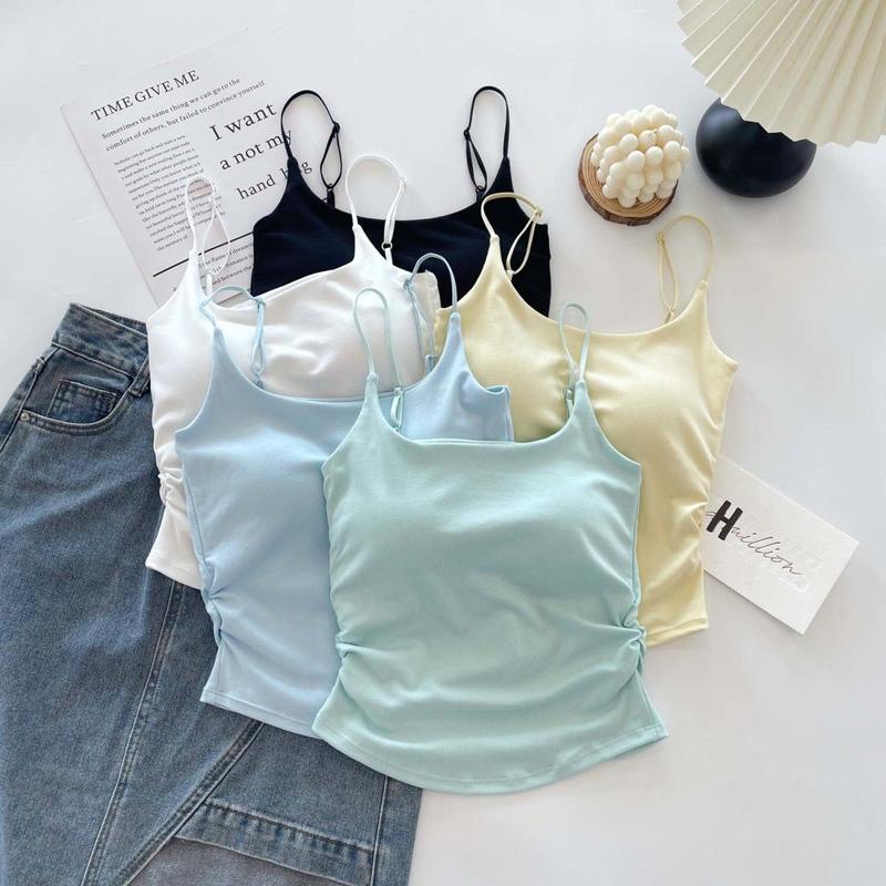 Product Introduction of [ 86k People Collection] Pure Desire Sweet and Spicy Camisole for Women, Inner Wear and Outer Wear, Beautiful Back Strap, Chest Pad, Ruched Design, Slim Fit, Flattering Top for Women 3
