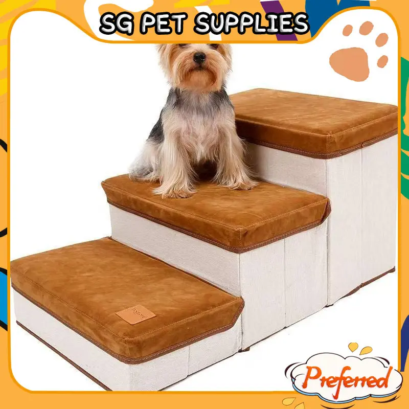 【SG Pet Supplies】Dog stairs Pet foldable stairs with storage and house mat bed ramp slope step dog stair puppy ladder climb 27476783346