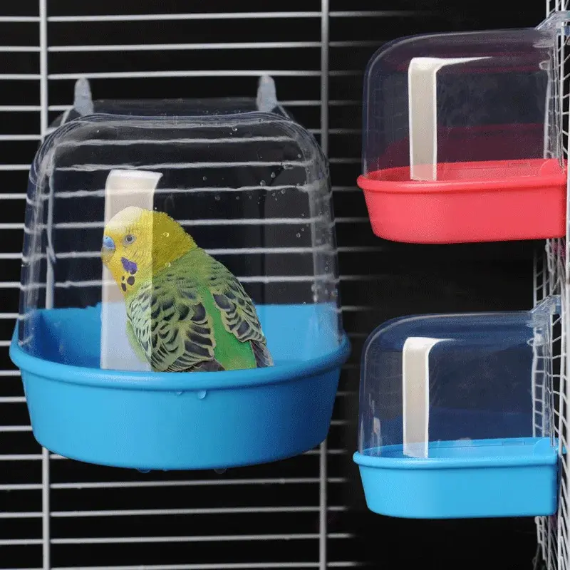 1pc plastic bird water bath box bathtub shower box case parrot for paraet Finch pet cage hanging bowl birdbath bird supplies