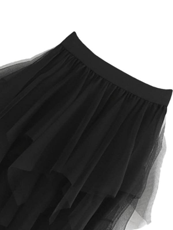 Women's Asymmetrical Hem Tiered Layer Tulle Skirt, Elegant High Waist Midi Skirt for Party Holiday Vacation, Ladies Summer Clothes, Fashion Outfit for Summer Valentine's Day, gift 4