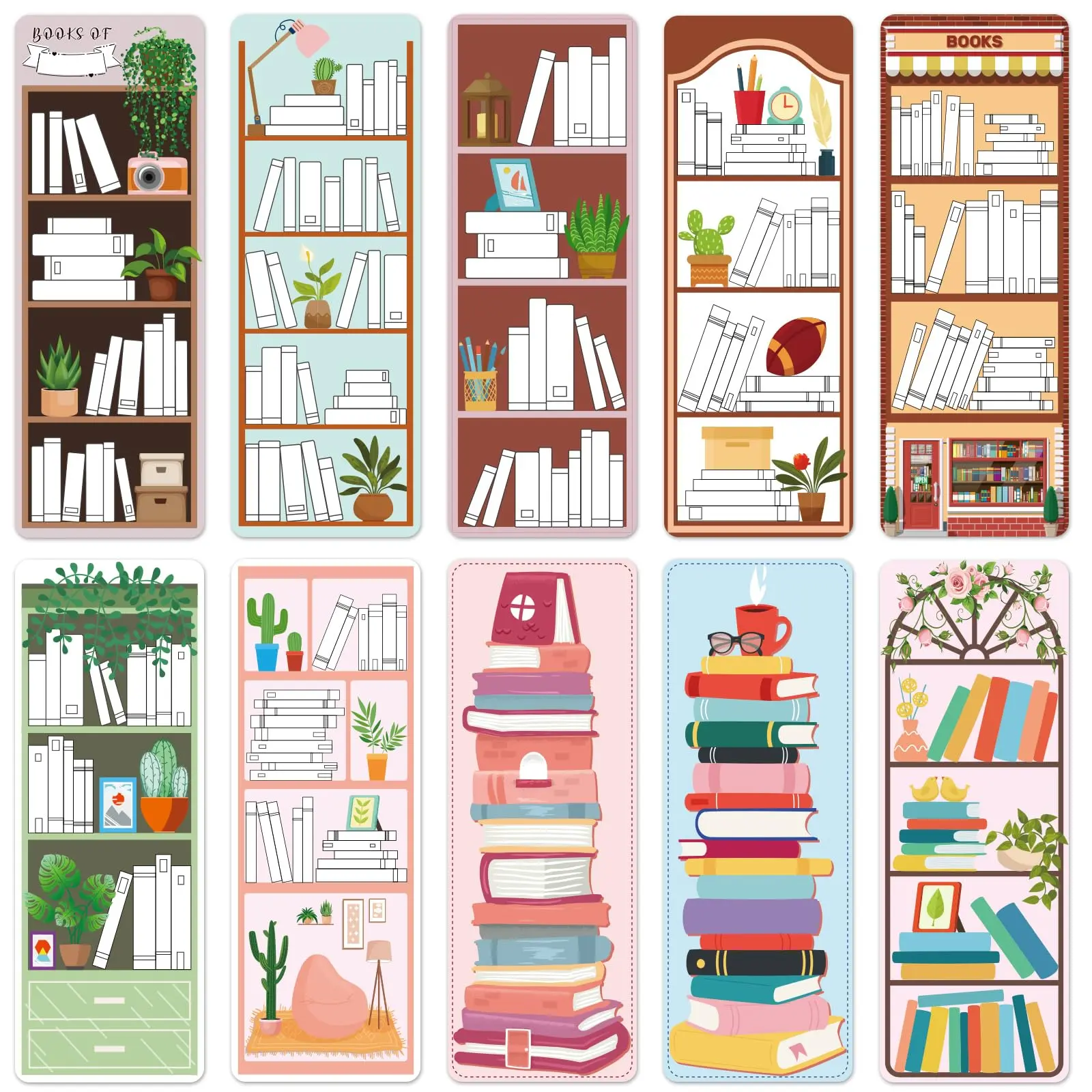 Book Tracker Bookmark, 10/20pcs Bookshelf Design Double-sided Reading Page Marker, Cute Bookmark for Reading