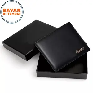 Dompet Pria CLASSIC + Box Premium Dompet Polos Dompet Lipat PU Leather Sintetis