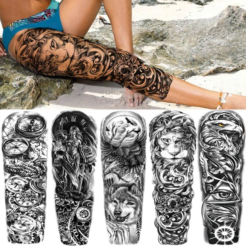Animals Pattern Temporary Tattoo Sticker, 24pcs/set Large Full Arm Tattoo Decals for Adults, DIY Body Art Sticker for Women & Men 2