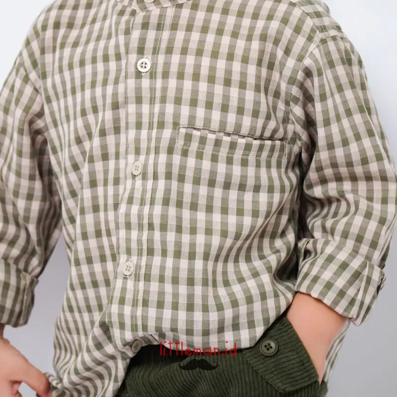 Kemeja Anak Lengan Panjang Gingham Series Motif Kotak Kerah Koko Shanghai Littleman.id 3