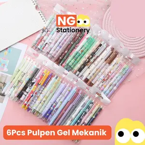 NG Stationery - 6Pcs Pulpen Gel Mekanik 0.5mm / Ballpoint Mekanik 6 Pcs Tekan Gel Pena Pena Alat Tulis Kantor Set
