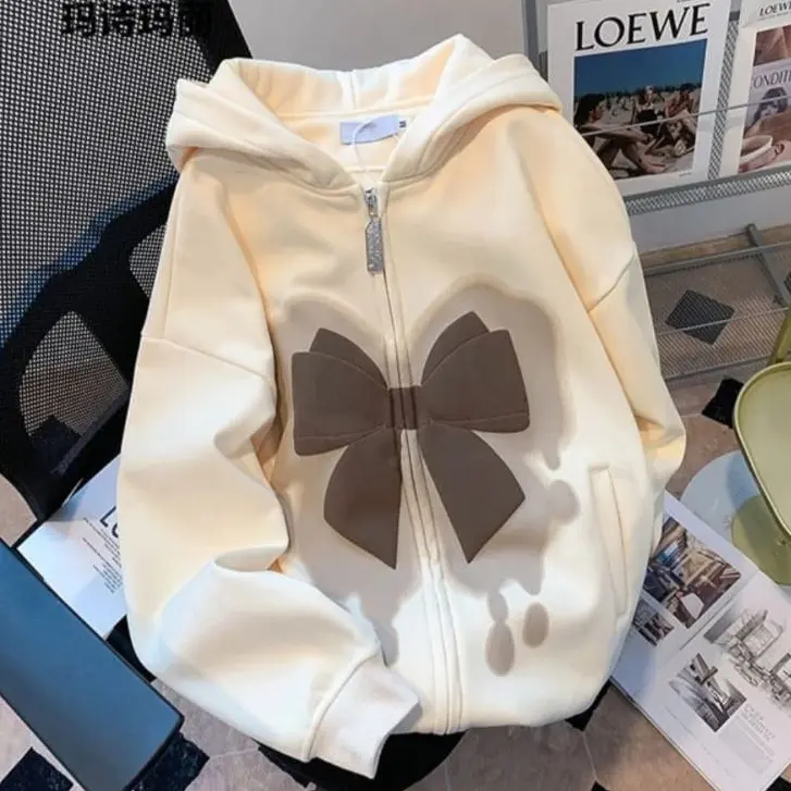 Saramatine Ribbon Zip Hoodie Jacket Outerwear Remaja Wanita Korean Style Premium - Pita Samaratine