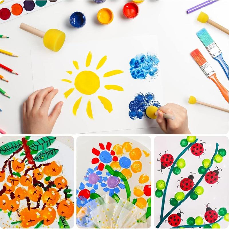 5pcs/set Random Color Kids Sponge Stamp Brush Kit, Paint Learning Sponge Brush, Print Pattern Brushes with Wooden Handle, Art Supplies, DIY Kit, Craft Supplies 8