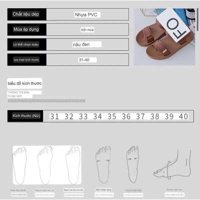 002 Giày sandal nhựa quai ngang chất liệu cao su, đi biển, đi mưa siêu bền chống trơn trượt. Shoes (tăng size) DéP Nhung 8