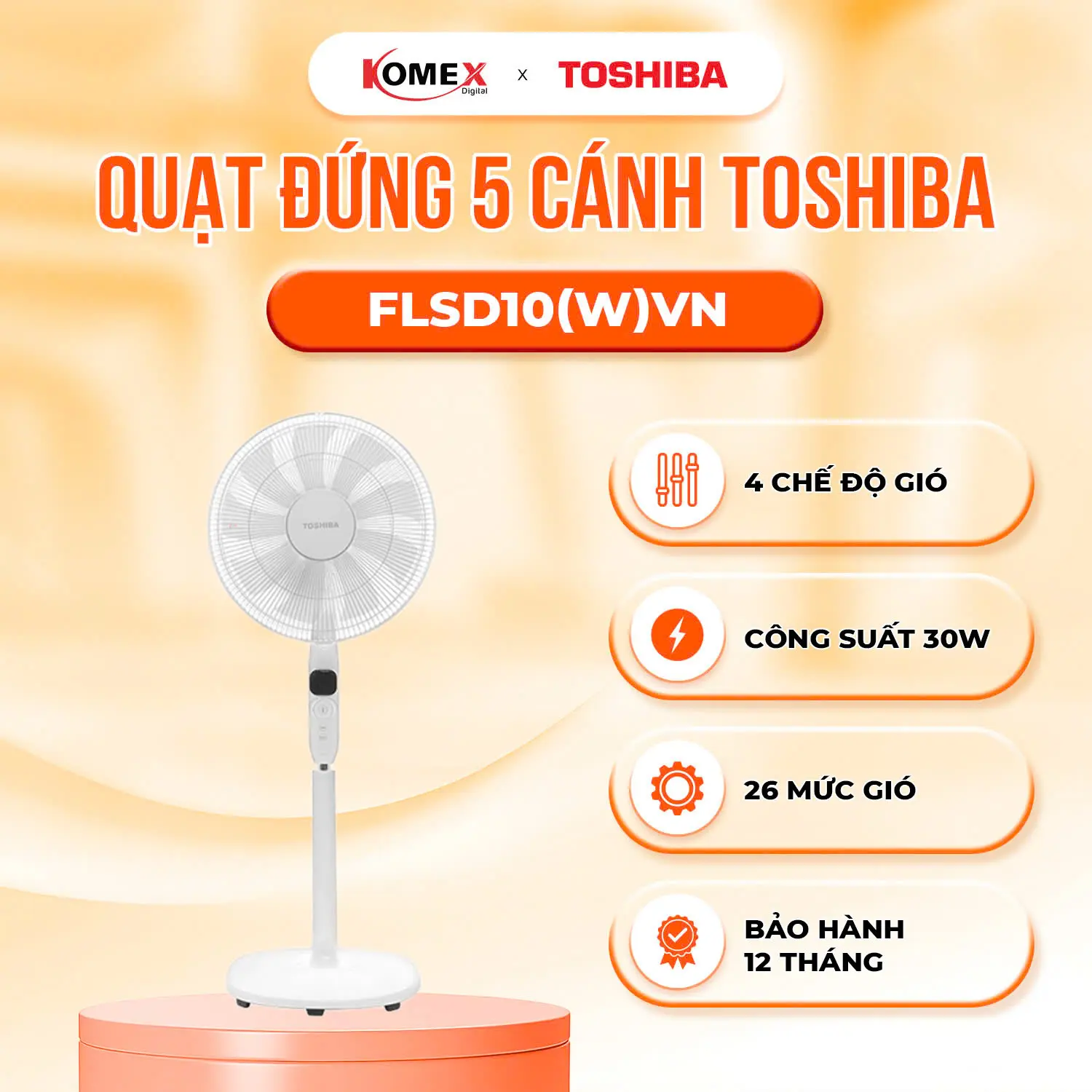 Quạt Đứng Toshiba 9 Cánh DC Inverter F-LSD10(W)VN 30W Chính Hãng Bảo Hành 12 Tháng Fan QuạT