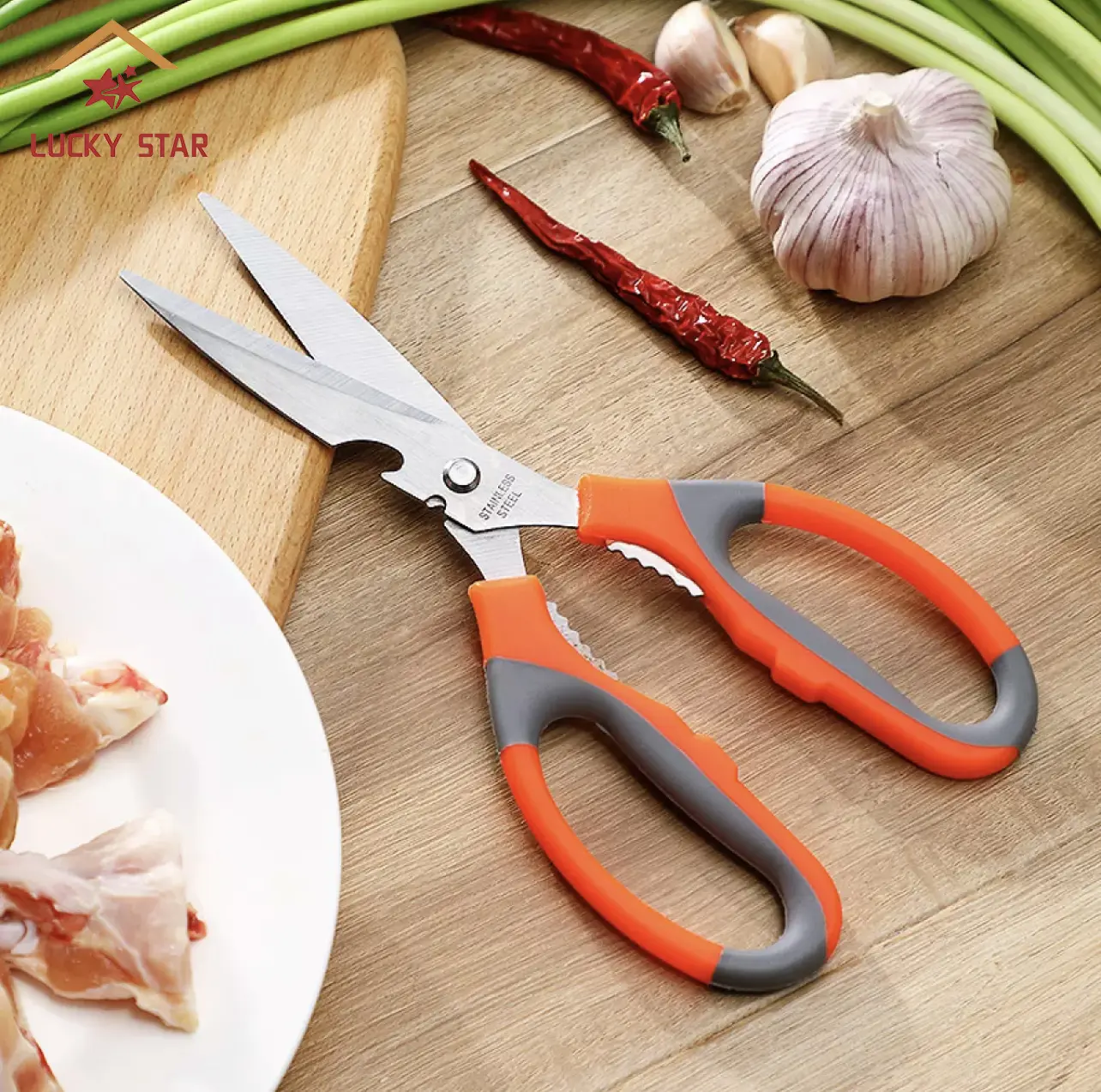 K-024 Multi-Functional Kitchen Scissors Chicken Scissor Stainless Steel Food Shears Scissor With Bottle Opener Cutters