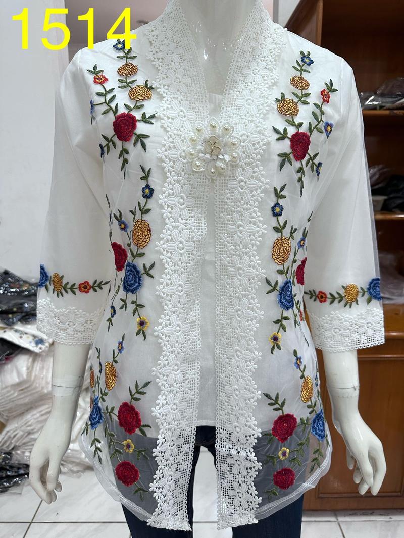 Product Introduction of 1514 kebaya rompi organdi alexuez premium brukat /kebaya encim bordir 17
