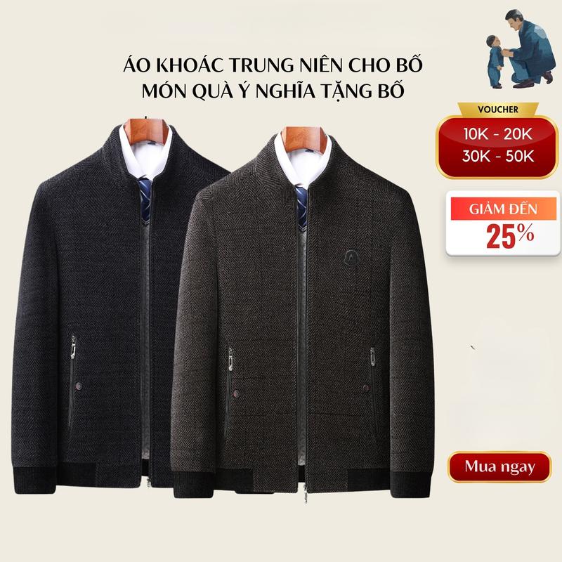 Áo khoác nam trung niên cho bố, áo khoác ấm áp  Mùa đông Menswear Jacket