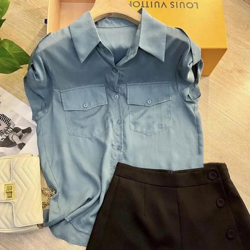 Product Introduction of เสื้อเชิ้ต คอปกโปโล สีพื้น เรียบหรู อเนกประสงค์ เดินทาง สลิมมิ่ง แขนสั้น สำหรับผู้หญิง ฤดูร้อน 2023 มาใหม่ ทรงหลวม เสื้อเชิ้ตตัวเล็ก 10