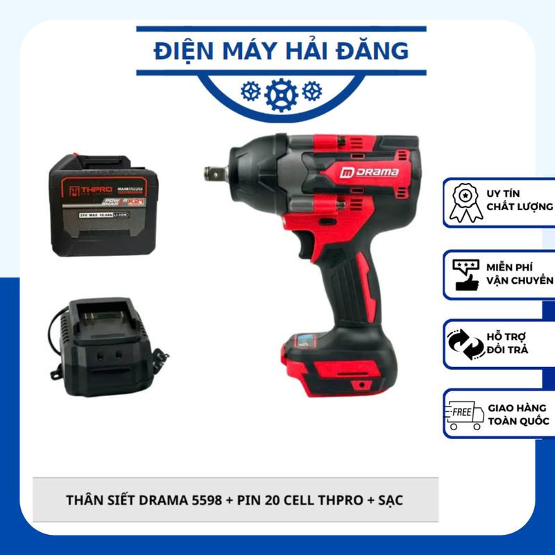 Máy Siết Bulong DRAMA D-5598 Kèm 1 Pin 20 Cell THPRO Sạc Lực Siết 1280N.m Động Cơ Không Chổi Than Chân Pin Phổ Thông 4CM