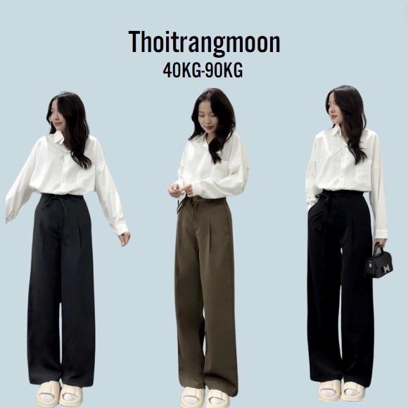  Quần suông ống rộng  cạp không chun  chất gold nhật cao cấp cạp cao Thoitrangmoonbigsize tới 100kg Nữ Women 