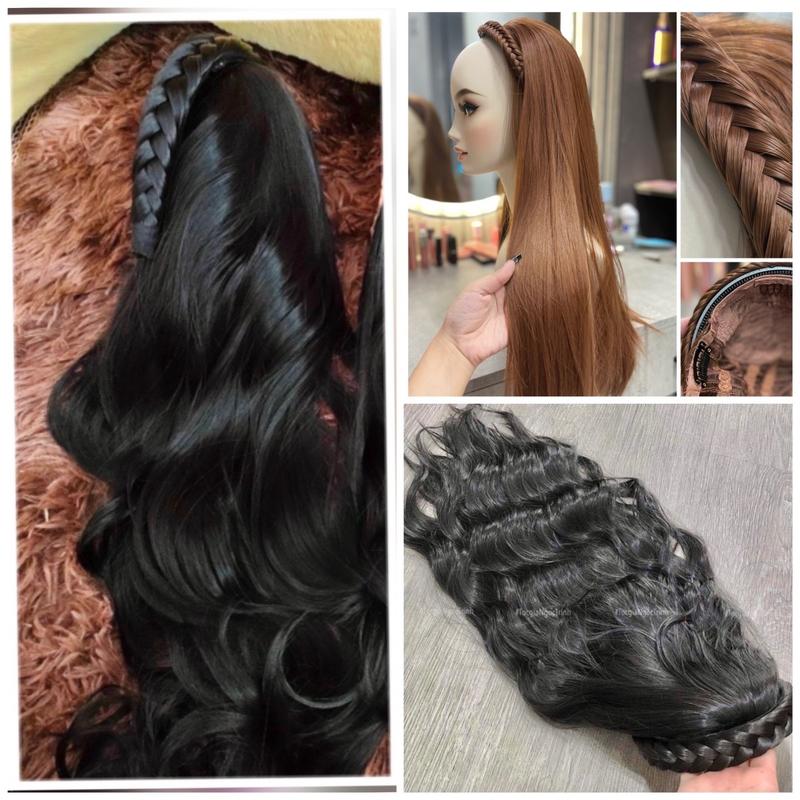 Tóc giả Cài băng đô, cài bính gắn tóc các dáng xoăn, thẳng, xù dài 45-60cm , chất liệu sợi tơ mềm mượt. kẹp