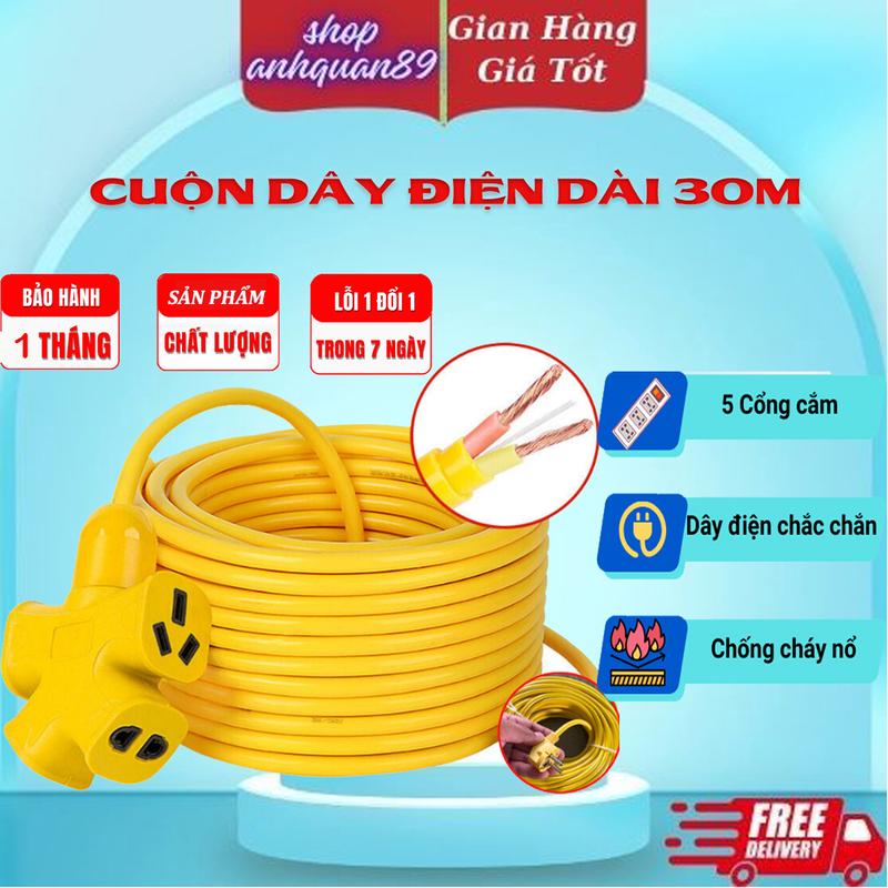Cuộn Dây Điện Dài 30M Kèm Ổ Cắm, Phích Cắm Đúc Chịu Lực Cao Đa Năng Tiện Lợi Dài 30M, Dây Cấp Nguồn 220V