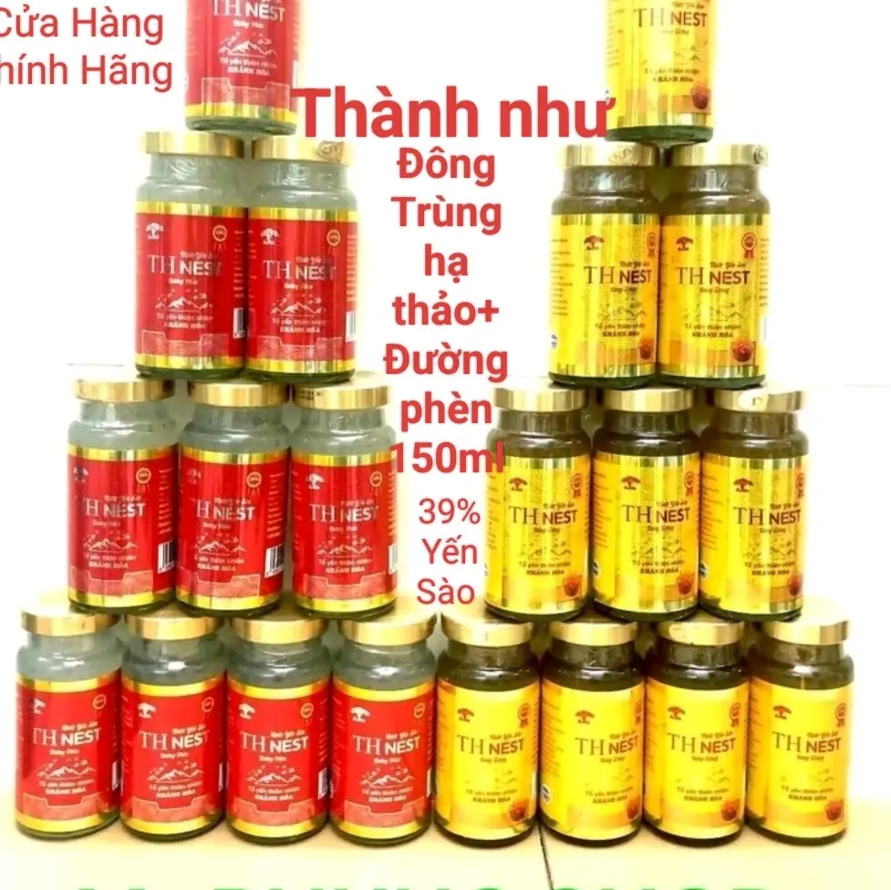 combo 10 lọ yến chưng 2 vị Đông Trùng Hạ Thảo + Đường phèn TH nest 150ml - 39% yến tươi dành cho người lớn ( không hộp )