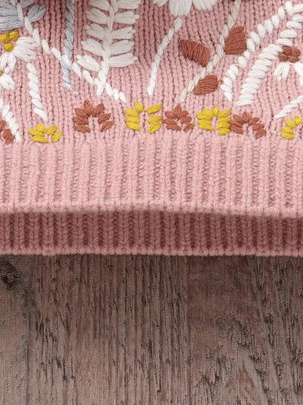 Baby's Floral Embroidery Collared Sweater, Cute Long Sleeve Jumper for Fall & Winter, Newborn Infant Kids Clothes for Daily Wear 2