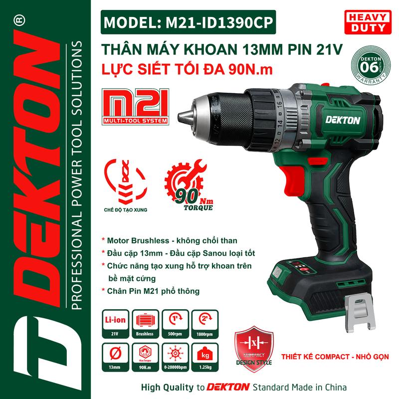 Combo Tiện Lợi Máy Khoan 13Mm 3 Chức Năng Dekton M21-ID1390CP 90Nm Tạo Xung Chân Pin Makita Phổ Thông