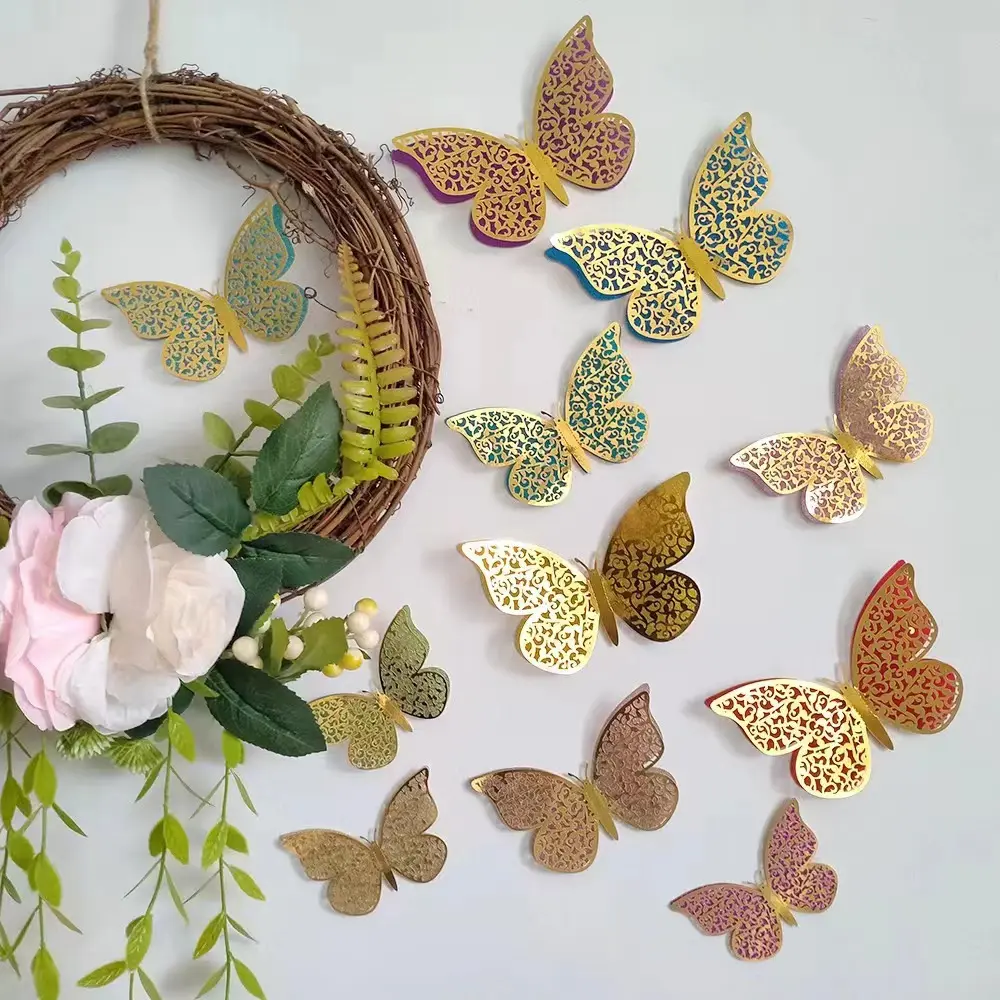 3D Home Decor Stickers, Double Layer Colorful Hollow Butterfly, Birthday Wedding Balloon Arrangement Wall Stickers, Export Home Decor Stickers Decorative Ornaments