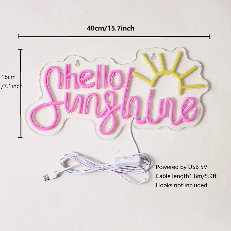 Hello Sunshine Neon Sign, 1 Count USB Powered Neon Sign, Decorative Neon Sign for Home Party & Shop & Bar & Beach, Home Decor, Room Decor 1