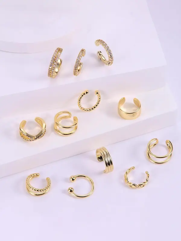 Simple Plain Cuff Earrings, Rhinestone Decorated Fake Earrings for Women & Girls, Braid & Chain Simple Design Ear Cuffs, Fashion Jewelry for Daily  Decor 7