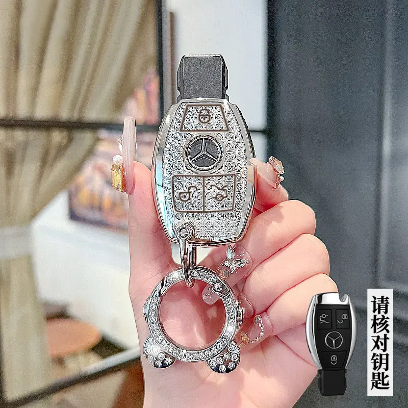 Crystal Pattern Texture For Mercedes Benz C S E Class C200L A180 GLA GLC GLB GLK S400 S450 CLA W205 W213 Car Key Case Cover Keychain