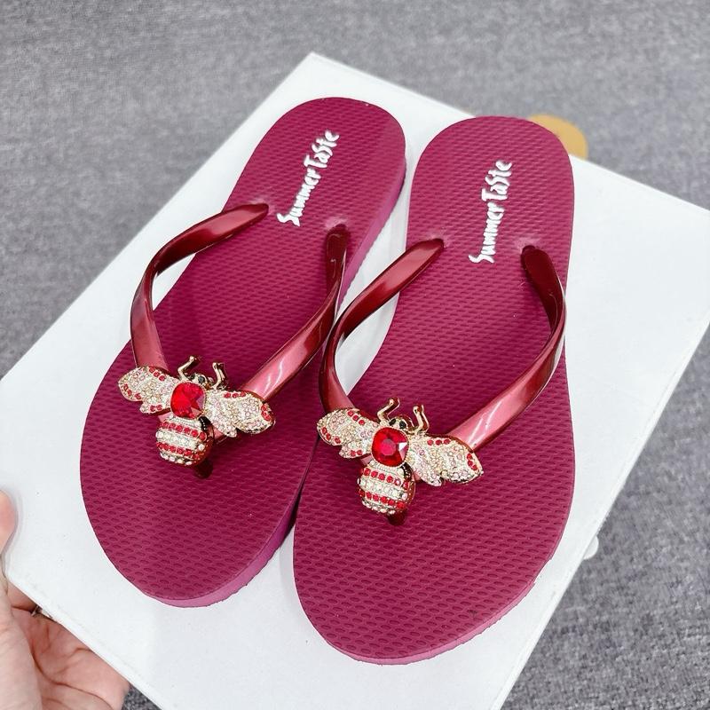Dép CHAM ONG ĐỎ Đính Đá, Dép Kẹp Xỏ Ngón Du Lịch Nữ DéP GiàY Shoes