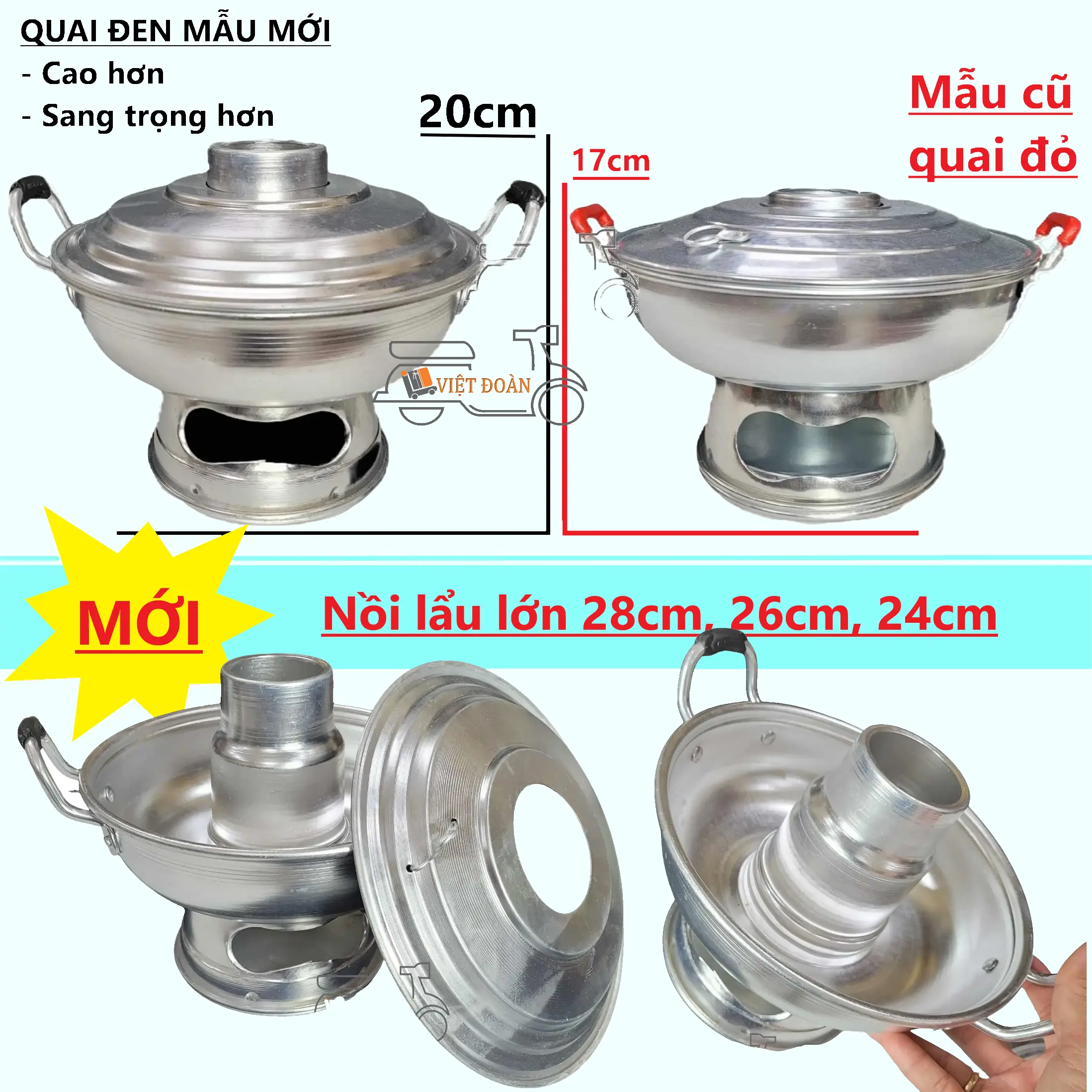 QUAI ĐEN MỚI - NỒI Lẩu NHÔM CÙ LAO TRUYỀN THỐNG - Nồi Lẩu Cù Lao quai. Dụng Cụ nấu lẩu bằng than, với các món lẩu Đặc sản Miền Tây