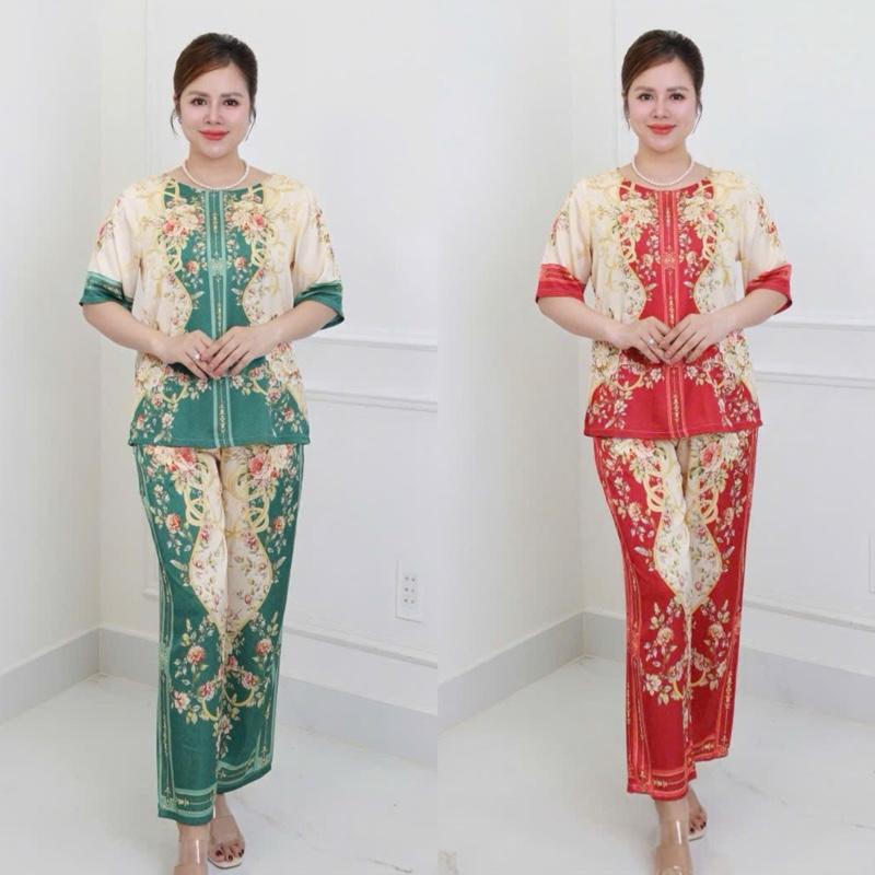  Đồ bộ trung niên Sét đồ kiểu  cho các mẹ,quần dài suông chất lụa latin cao cấp  thoáng mát CC79 