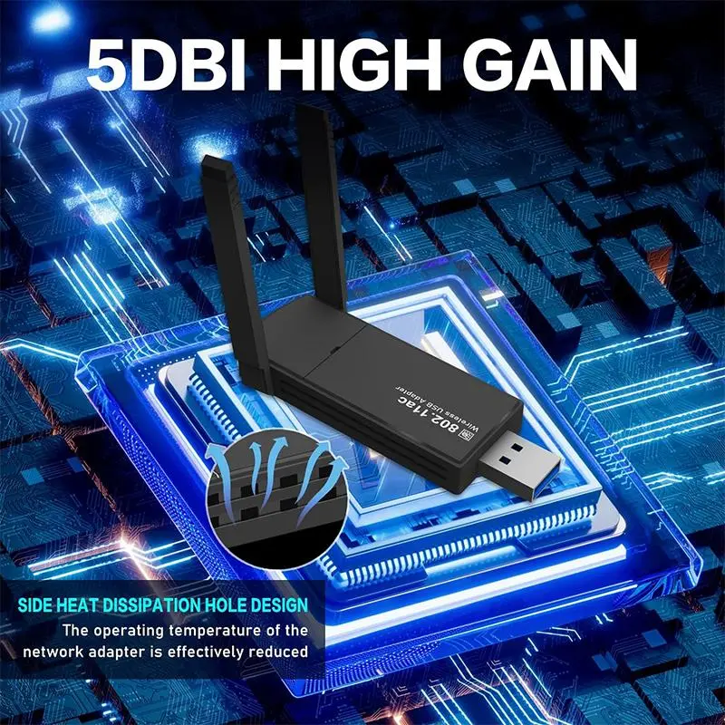 Wireless USB 1300Mbps Network Adapter, Desktop PC Wireless Adapter, PC WiFi Adapter with Built-in High-Gain Dual Band Antenna 5